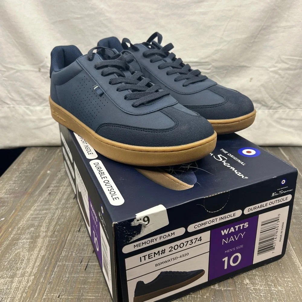 Ben Sherman Watts Navy Mens Low Top Sneakers Gum Sole Memory Foam 2007374 Sz 10